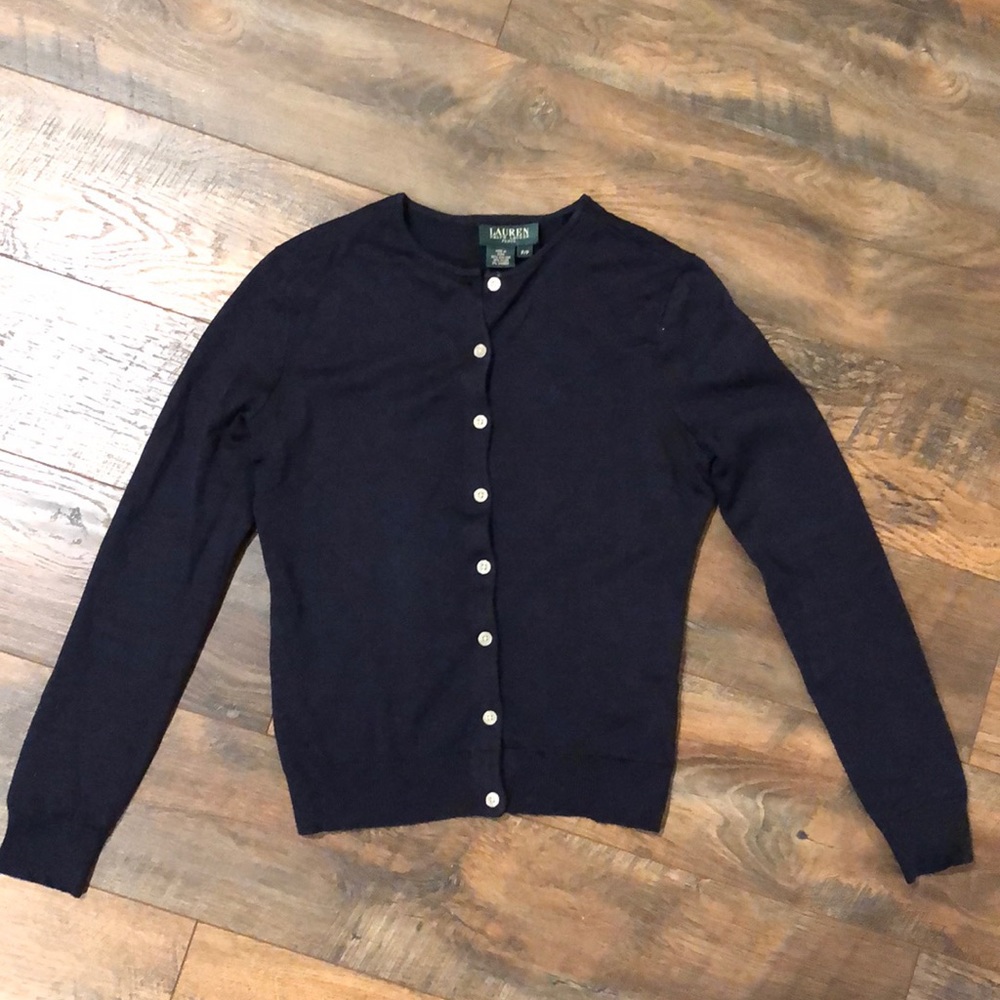 Ralph Lauren Navy Silk Cardigan Petite Small